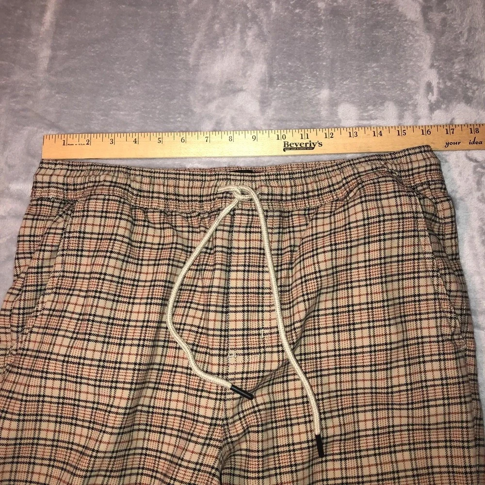 RSQ Pants Men's Size Large Beige Plaid Pull On Pants Elastic Waist Casual Pocket